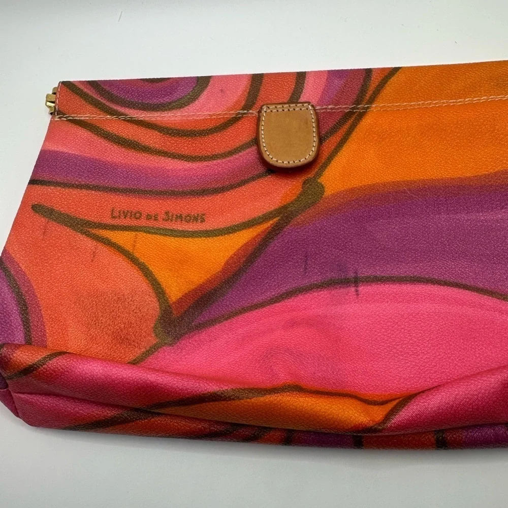Livio De Simone pink retro Pucci - like print pink & orange leather bag clutch